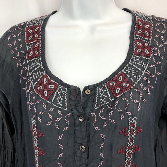 Johnny Was 3J Workshop Gray Embroidered Silk Womens Medium Boho Peasant Dress M - Picture 8 of 16